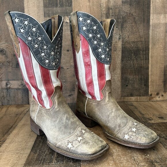 JB Dillon JBR2009 Square Toe Flag Suede Western Cowboy Boots Mens 11 EE - Picture 2 of 12